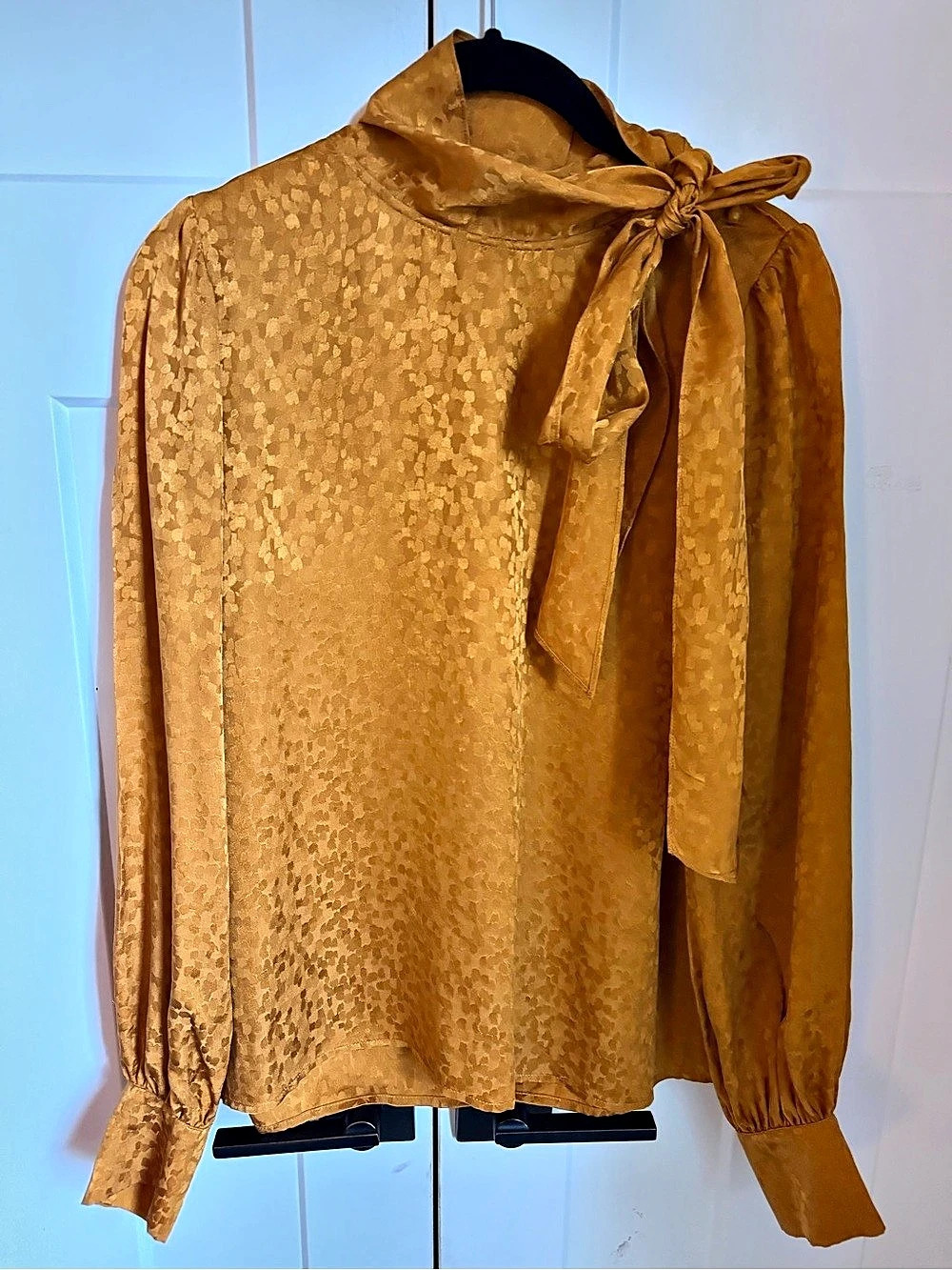Sézane Lives Shirt 100 % Silk Jacquard Blouse Orange Size 36 or US 4.
